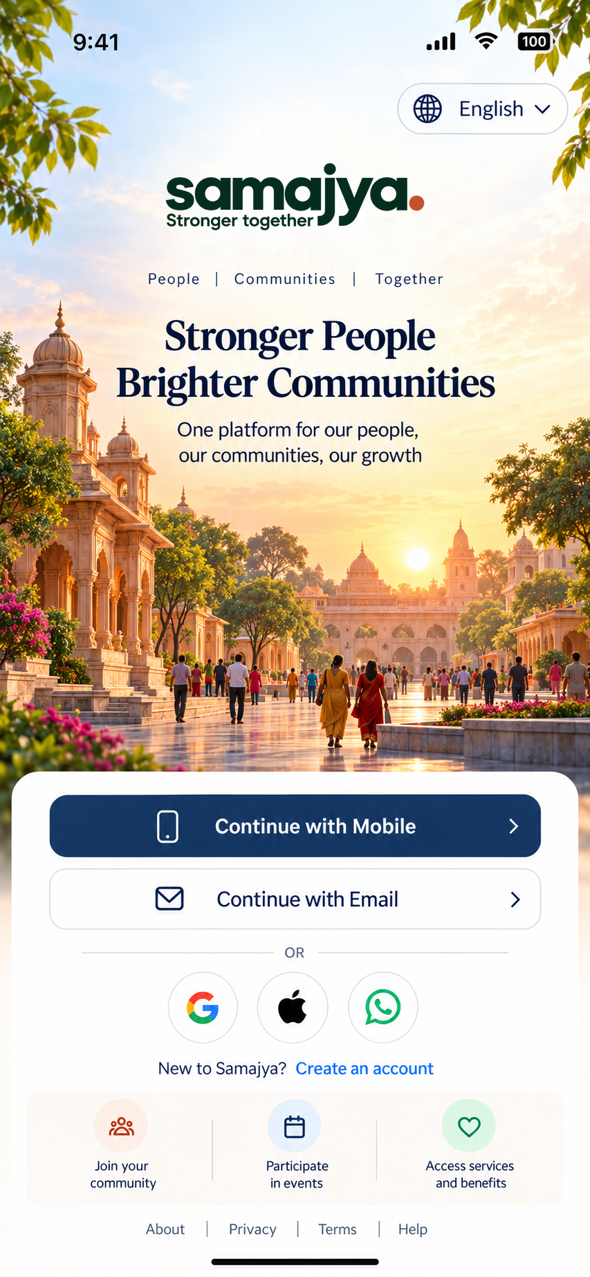 Samajya app welcome screen preview